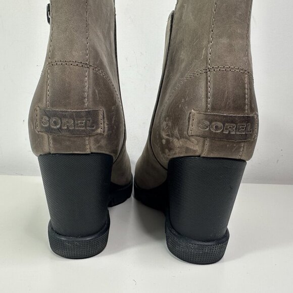 Women's Sorel Joan Uptown Zip Wedge Tan Boots Sz 9 - Picture 10 of 14